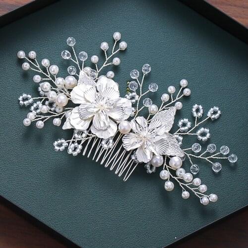 Silver Color Flower Hair Comb Hair Accessories For Women Pearl Flower Wedding Accessories Bride Hair Jewelry