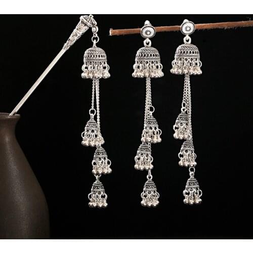 Dangle Earring For Girl Earring&Hairpin Set Jhumka Indian Earrings Femmes Hair Sticks For Hair Accessories Chinese Style Vintage