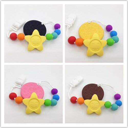 Silicone pacifier clips with silicone teething toy biscuit chew pendant- sunflower Teether Toy for teething babies