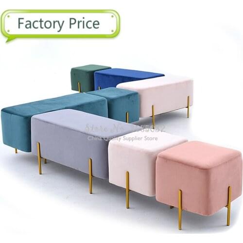 Nordic Vintage Luxury Golden Iron Metal Home Stool Ottoman Dressing Chair Footstool Soft Velvet Fabric Kid Bed Living Room Sofa