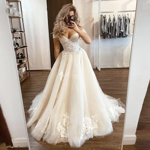 Cheap New Design Off The Shoulder Ivory A Line Sweetheart Wedding Dresses Bridal Gowns 2021