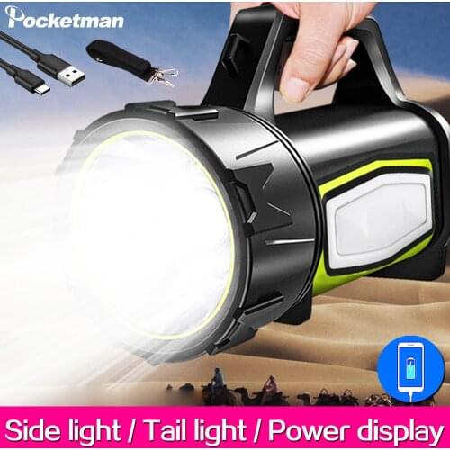 200W Led Work Light LED Searchlight with Strap USB Rechargeable Flashlight Work Lamp with Built-in Battery Spotlight Hand Lamp