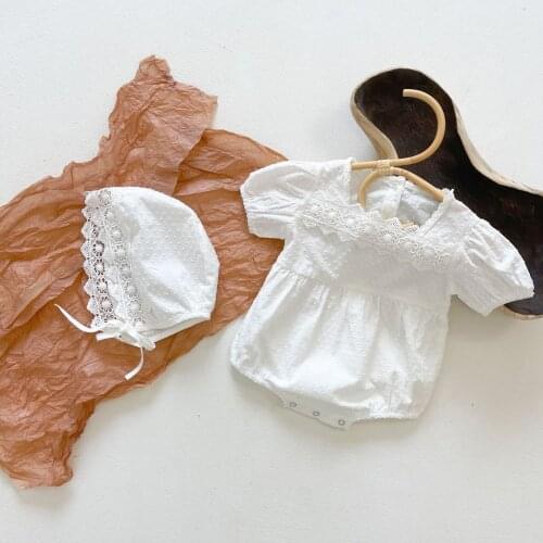 0-3T Newborn Kid Baby Girls Clothes Summer Short Sleeve Lace Romper Elegant Cute Sweet Jumpsuit White New born Outfit