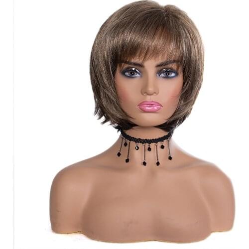 Women Synthetic Wigs With Bangs Brown Short Straight Soft Wigs Heat Resistant Hair Wig for Women Daily Wig
