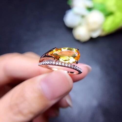 Water Drop Citrine Ring for Women 6x12mm Yellow Crystal Fine Jewelry S925 Sterling Silver High Quality Low Price Certificate