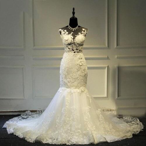 Sheer Neck Mermaid Wedding Dress 2021 Chapel Train Bridal Gowns Zipper Vestidos De Mariee