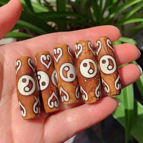 1PC 40mm Retro Healing Natural Tibetan Dzi Agates Beads Yinyang Buddha Jewelry Brown Coffee Agat Stone Beads for Women Men