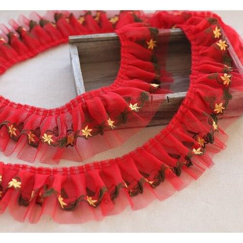 10Meters 10cm Wide Double-layer Tulle Red Black Pleated Flower Lace Fabric DIY Clothes Curtain Sofa Hem Trim Toy Decoration