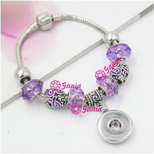 10pcs/lot New Pancreatic Cancer Awareness Jewelry European Bead Style Purple Ribbon Awareness Bracelets For Snap Jewelry