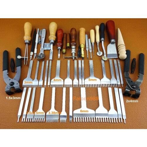 45pc Leather Craft Sew Stitch Knife Cutter Punch Chisel Pricking Iron Groover Creaser Beveler Skiving Edger Slicker Awl Tool Set