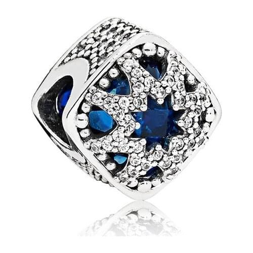 925 Sterling Silver Glacial Beauty Swiss Blue Crystals & Clear CZ Charms Beads Fit Original Pandora Bracelet for Women Jewelry