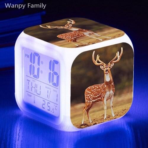 2020 New Sika deer Alarm Clock 7 color glowing Large screen multifunction LED Night light digital alarm clock for kids gifts