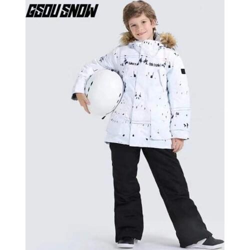 GSOU SNOW Kids Ski Suit Boys Snowboard Jacket Pant Windproof Waterproof Child Winter Clothing Trouser Outdoor Sport Wear Suit