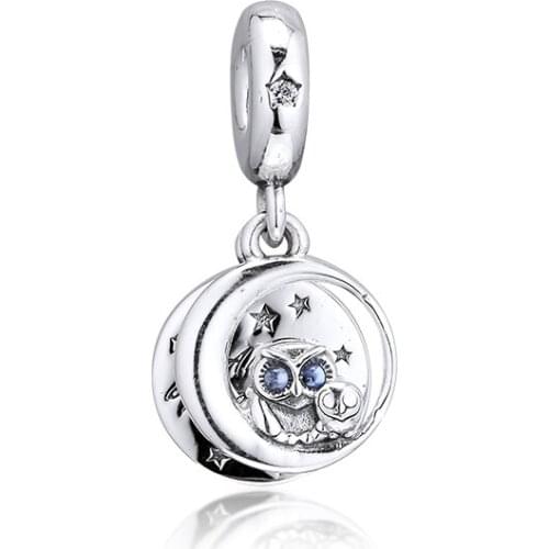 DIY Sterling Silver Jewelry Always by Your Side Owl Dangle Charm Fits European Beaded Bracelets Fashion Beads For Jewelry Making