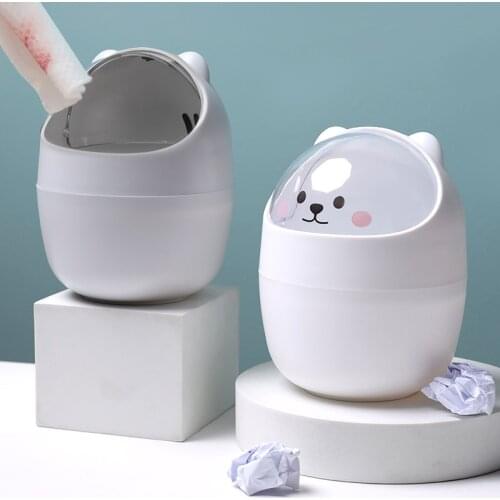 VIP exclusive Desktop with Lid Trash Can Mini Kawaii Cute Bear Trash Bin Storage Box Girl Pen Holder Storage Bucket with Flip