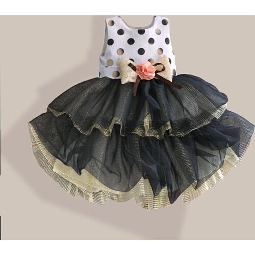 Cotton Dot Print Girl Dress Black Layered Party Princess Children Dress Lace Bow Girls Wedding Dresses robe fille enfant 2-7T