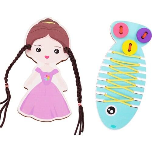 Montessori Toys Educational Wooden Toys for Children Early Learning Materials Kids Intelligence Beads Buttons Lacing Board