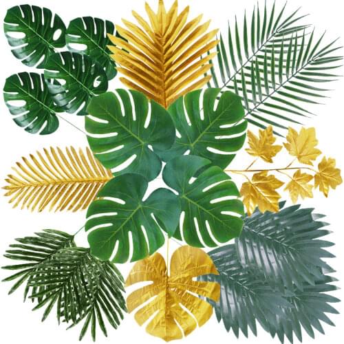 Artificial Palm Leaves Green Palm Leaf Tropical Monstera Leaves with Stems for Safari Jungle Hawaiian Luau Party Table Decor