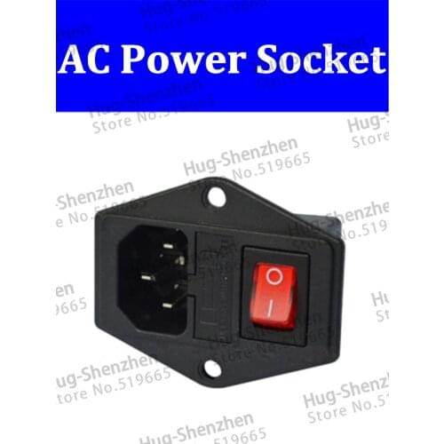 China products 10pcs 3 in 1 Fuse switch socket with light Red,AC power socket Plug 3Pin 10A 250V