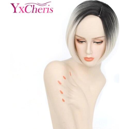 Short White Wigs For Women Ombre Colour Wigs Feamle Heat Resistant Fiber Synthetic Hair Wigs Cosplay YxCheris