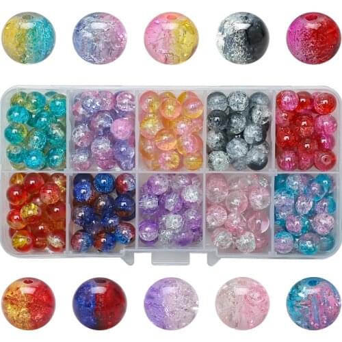 200pcs/box Crack Beads 8mm Lampwork Glass Round Beaded Crystal Spacer Beading For DIY Jewelry Making Bracelets Accessories