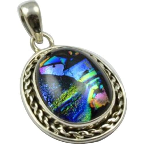 Lovegem Nature Dichroic Glass Pendant 925 Sterling Silver , 39 mm, MHBAP4579