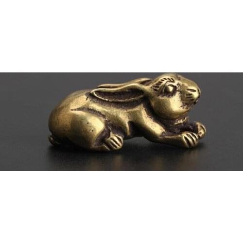 Copper Cute Rabbits Miniatures Figurines Small Ornaments Vintage Brass Animal Home Decor Desktop Decorations Key Rings Pendants