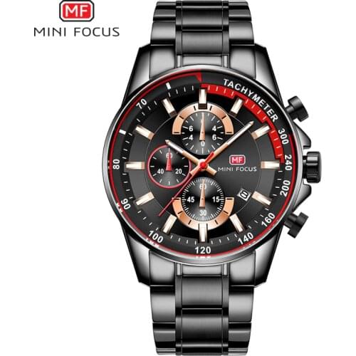 MINI FOCUS Mens Stainless Steel Bracelet Watches Chronograph Quarts Dress Watch for Man Relogios Masculinos Waterproof 0218G.04