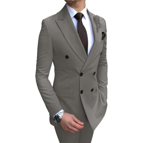 VEIAI Mens Suits 2 Pieces Slim Fit Casual Business Groomsmen Grey Green Ivory Lapel Tuxedos for Wedding Suit Blazer Pants Vest