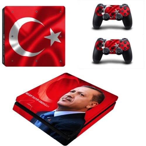 Turkey Flag Recep Tayyip Erdogan PS4 Slim Skin Sticker For Sony PlayStation 4 Console and 2 Controllers PS4 Slim Sticker Decal