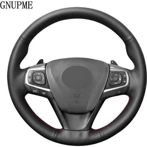 Black Genuine Leather Car Steering Wheel Cover for Toyota Camry 2015 2016 2017 Avalon 2013 2014 2015 2016 2017 2018