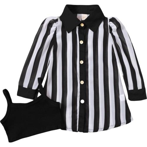 New 1-5Y Fashion Kids Baby Girls 2Pcs Clothes Set Stripe Long Sleeve Shirt Dress with Camisole Children Casual Clothing