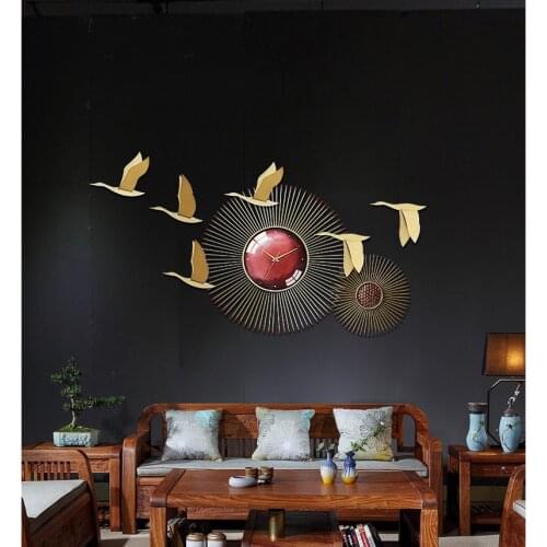 New Chinese Wrought Iron Birds Wall Clock Wall Hanging Art Hotel Lobby Wall Sticker Decoration Home Livingroom Wall Mural Crafts