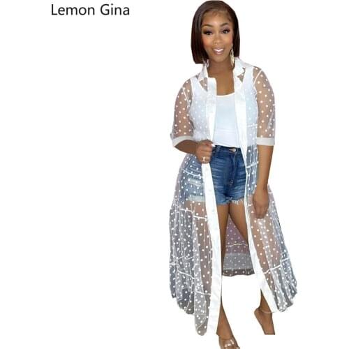 Lemon Gina Polk Dot Pure Color Mesh Short Sleeved Coat Dress