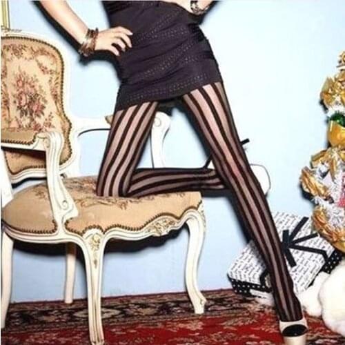 Sexy France Women Jacquard Pantyhose Vertical Grain Stockings Ladies Fashion Striped Tights