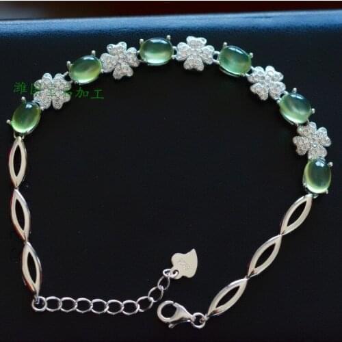Prehnite green flat chain +s925 bracelet 16cm +4cm FPPJ wholesale beads nature amazing gemstone