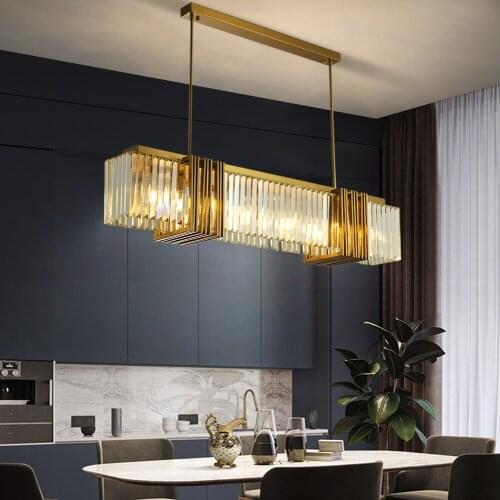 Rectangle Led Crystal Chandelier Dining Room Creative Design Gold Lamp Modern Home Decor Indoor Lighting Luxury Kitchen Lustre
