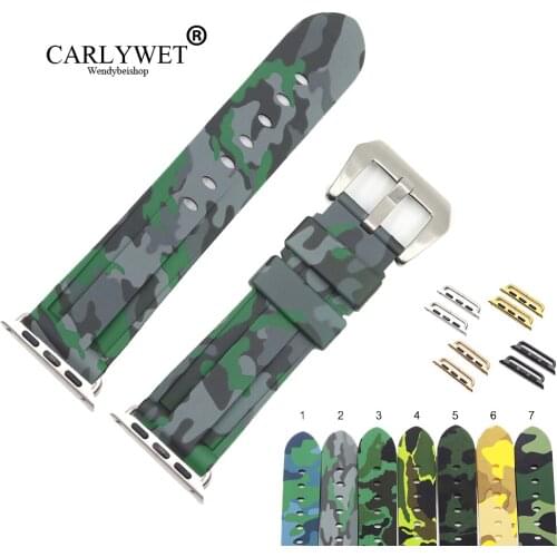 CARLYWET 38 40 42 44mm Camo Grey Black Green Pure Silicone Rubber Replacement Wrist Watchband Strap For Iwatch Series 4/3/2/1