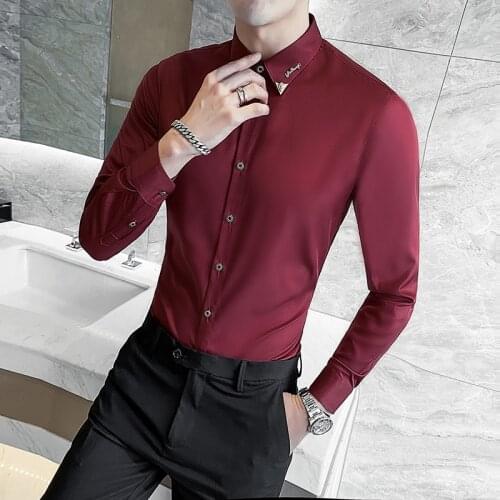 6xl Red Dress Shirts Mens White Business Office Wear British Casual Slim Fit Solid Color Long Sleeve Dresses For Gratuating Date