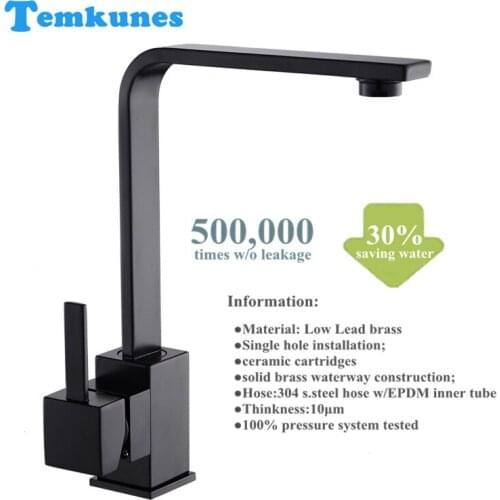 Kitchen Faucets 360 Degree Swivel Square Mixer Brass with Black Painted Tap 360 Rotating Single Hole