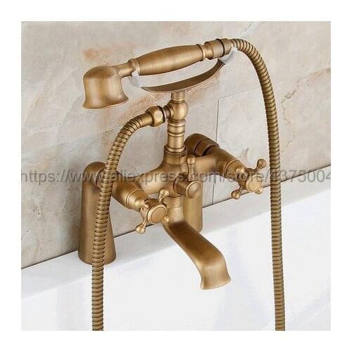 Antique Brass Telephone Bathtub Faucet Mixer Tap w/ Hand Shower Bath Shower Tub Faucet Dual Handles Ntf023