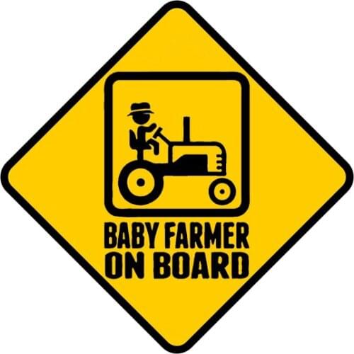 Cartoon BABY FARMER ON BOARD Vinyl Car Sticker Decals Funny for Car Window Waterproof Car Decorative Interior KK13*13cm