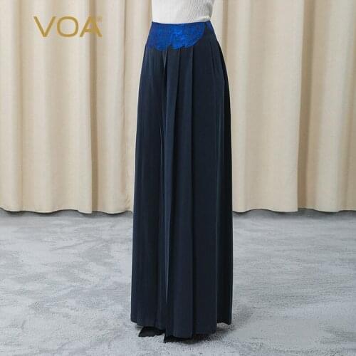 VOA Jacquard Pattern Silk Lady Wide Leg Pants Women Pantskirt Autumn Office Lady Trousers Chic Casual Pant Culottes Female KE386