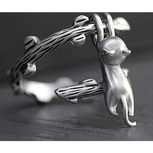 Climbing Cat Rings Adjustable Climbing The Branches Of The Kitten Party Finger Ring Jewelry