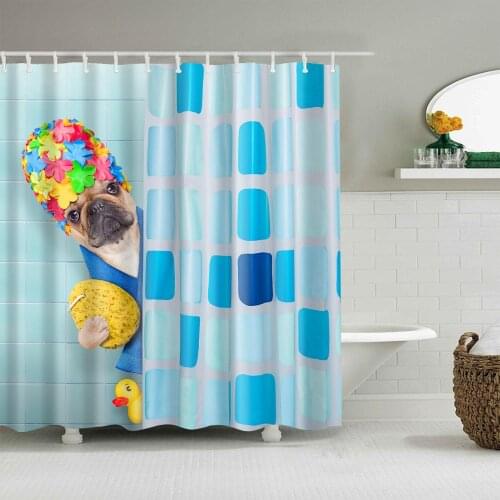 Animals Shower Curtain Cute Puppy Bathing Bath Accessories with 12 Hooks Waterproof Polyester Fabric Bathroom Decoration