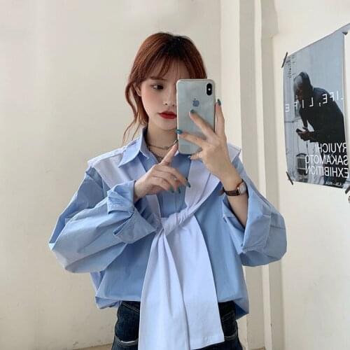 Blouse Women Shirt Polo Collar Long-Sleeved Womens Spring Clothes 2021 Blue Shirt Blusas Mujer De Moda