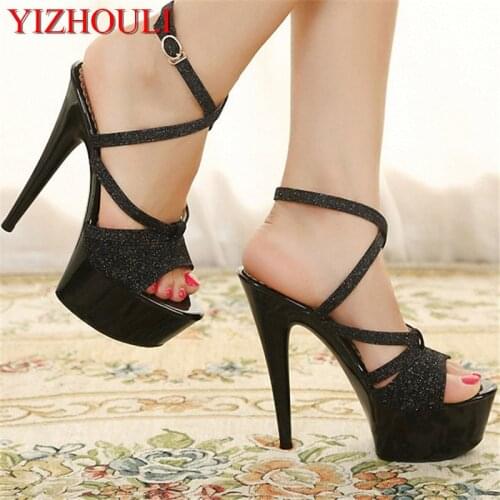 15cm Women Fashion Platform Sandals Sexy Clubbing Exotic Dancer Shoes 6 Inch Strappy Crystal Shoes Made In China