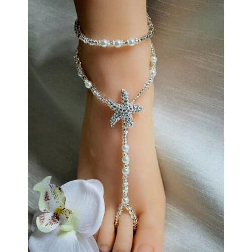 2021 Bohemia Chic Imitation Pearl Elasticity Toe Ring Anklets Summer Beach Starfish On Leg Ankle Anklet For Women Foot Jewelry