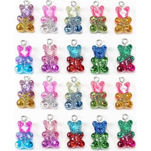 10pcs Candy Color Glitter Bear Cute Resin Charms DIY Findings Earrings Keychain Necklace Pendant Jewelry Decor Accessories