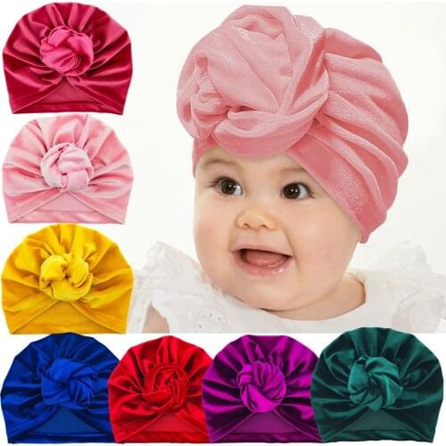 16Pcs/Lot Newborn Toddler Autumn Winter Warm Velvet Rose Flower Caps Baby Girls Turban Beanies Kids Safe Top Knot Hospital Hats